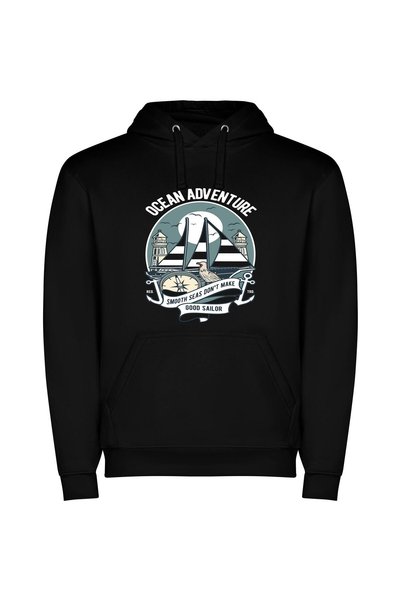 iLovePrints Sailing Time: Illustrated Logo Φούτερ με κουκούλα σε χρώμα Μαύρο