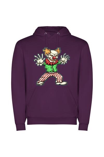 iLovePrints Sinister Circus Clown Φούτερ με κουκούλα σε χρώμα Μωβ