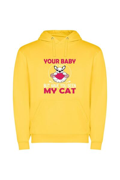 iLovePrints Whiskered Love Connection Φούτερ με κουκούλα σε χρώμα Κίτρινο