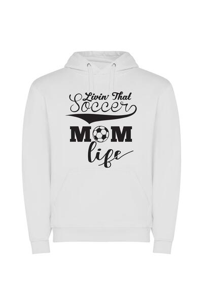 iLovePrints Moms, Soccer, and Life Φούτερ με κουκούλα σε χρώμα Λευκό