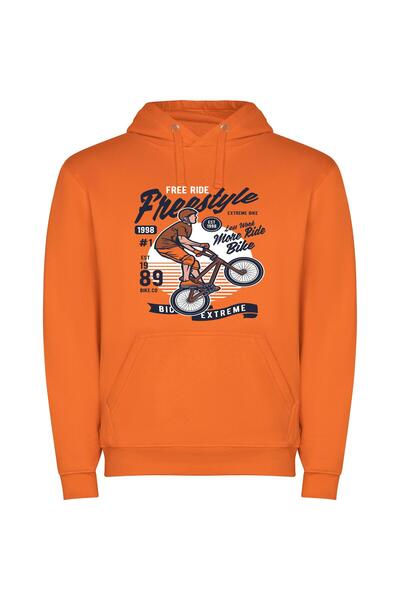 iLovePrints Bike Mania: Digital Chic Φούτερ με κουκούλα σε χρώμα Πορτοκαλί