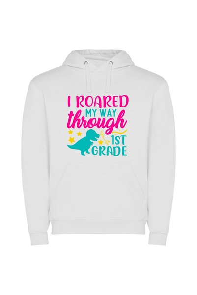 iLovePrints Roar Through First Grade Φούτερ με κουκούλα σε χρώμα Λευκό