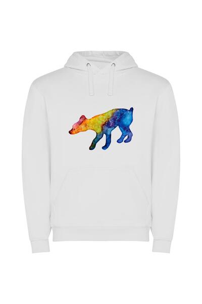iLovePrints Vibrant Rainbow Bear Φούτερ με κουκούλα σε χρώμα Λευκό