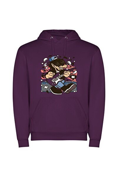 iLovePrints Electric Rockstar: Cartoon Edition Φούτερ με κουκούλα σε χρώμα Μωβ