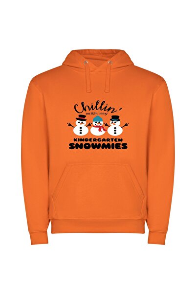 iLovePrints Snowy Kids' Merry Chill Φούτερ με κουκούλα σε χρώμα Πορτοκαλί