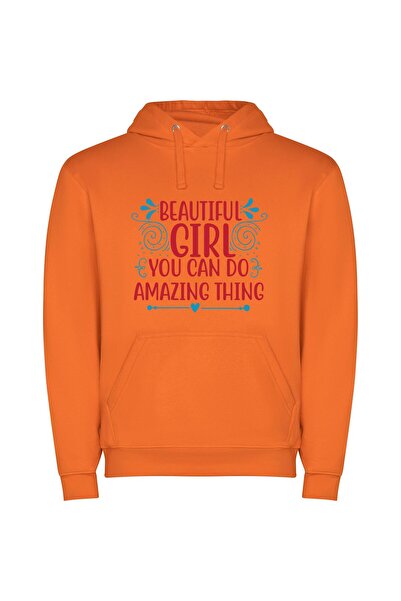 iLovePrints Empowered Beauty Creates Great Φούτερ με κουκούλα σε χρώμα Πορτοκαλί