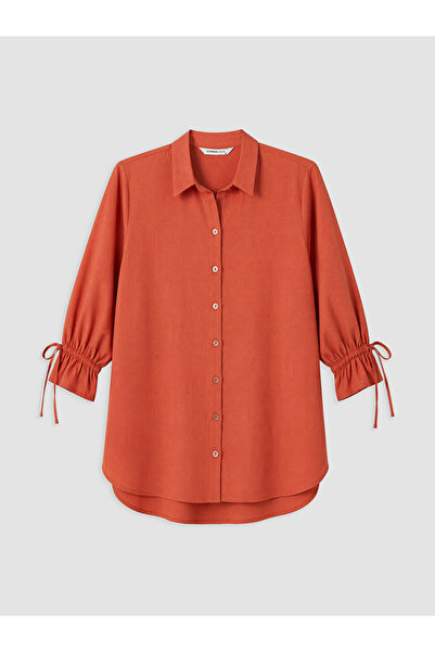 LC Waikiki Brown Poplin Women's Shirt with Tie at the Sleeve Cuff