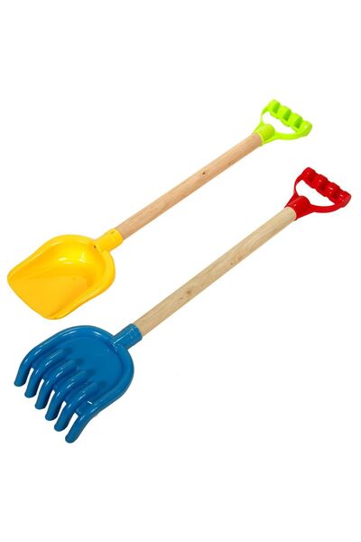 Zâna Casei Set de jucării de plajă Lopată și greblă cu mâner din lemn 60cm - ...