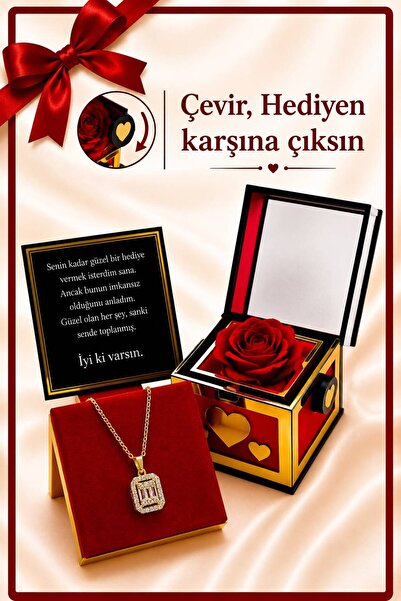 Aroma Hediye 14 Ayar Altın Kaplama Baget Güllü Çevirmeli Dönen Kutu Kadın Çel...