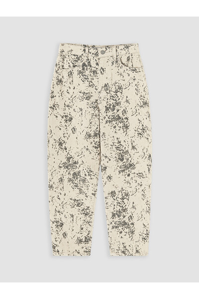LC Waikiki Brown Barrel Fit Patterned Women's Jean Trousers