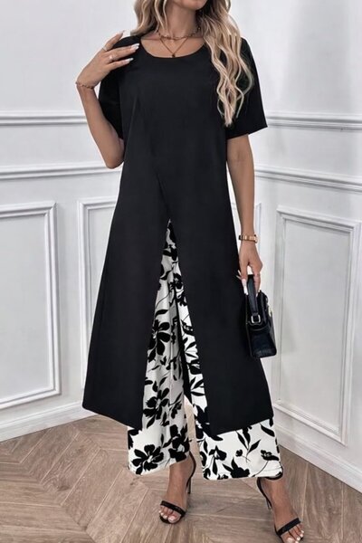 Gökyüzü Moda بلوزة نسائية طويلة من الفيسكون بأكمام قصيرة وتفاصيل متقاطعة من ا...