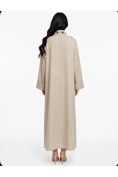 Rokon Dana Elegant Jalabiya with Vertical Stripes Embellished with Sequins and Crystals