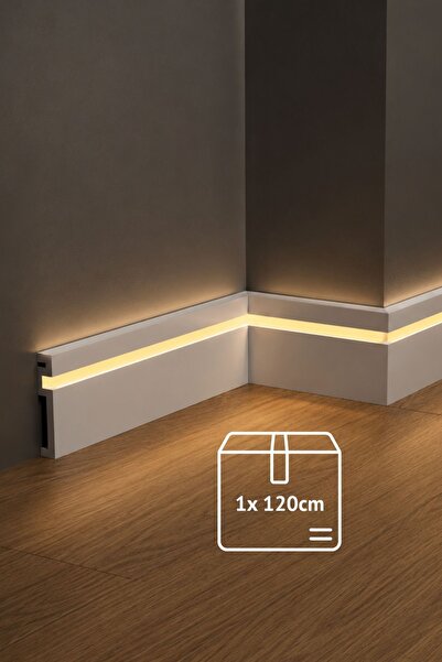 Dekor LED Kanallı Süpürgelik,1 Adet 120cm Difüzör Dahil Beyaz Polimer Duvar D...