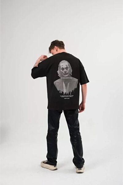 Wear Up Unisex Crew Neck Printed Oversize T-Shirt - Black