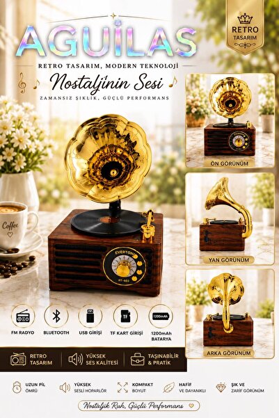 sadan Ag- 603 Gramafon Özelikli Şarjlı Nostajık Radyo Müzik Çalar