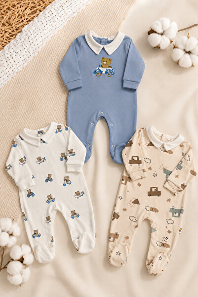 İZYALİF BABY Baby Boy 3-Piece Romper Set Daily Sleepwear Newborn Cotton Organ...