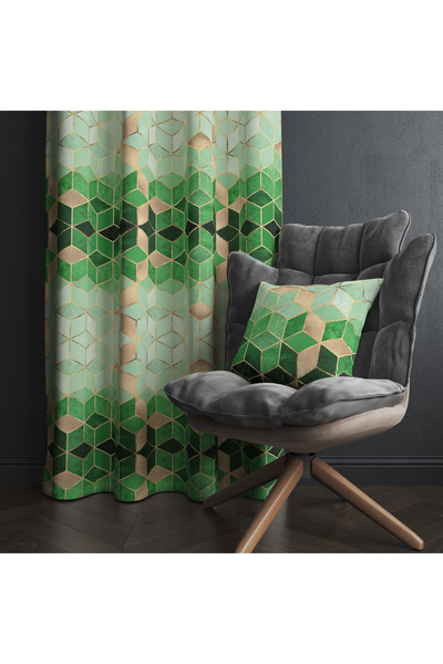 stellahomes Green Mint Gold Geometric Cube Patterned Digital Printed Decorati...