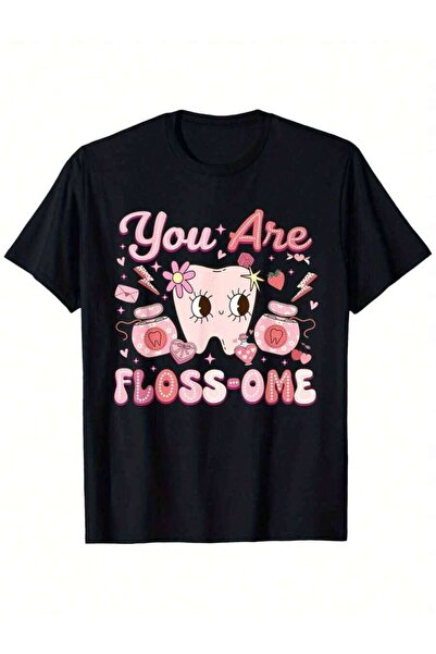 LİNA06 تي شيرت "You Are Flossome" لعيد الحب - تصميم ممتع لطبيب الأسنان مع رسو...