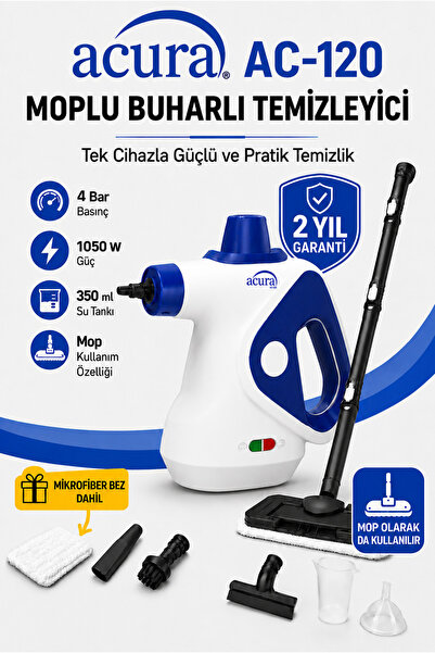 Acura AC-120 Moplu Buharlı Temizleyici – 4 Bar, 1050 W, 16 Parça Aksesuar ve ...