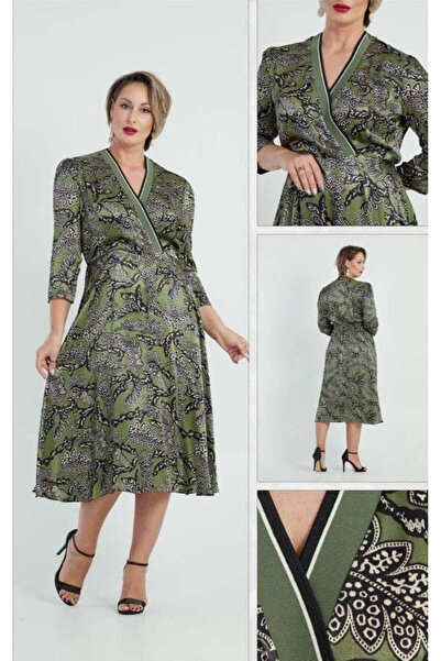 OEM Rochie midi verde cu imprimeu și decolteu petrecut