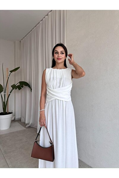 Mooi Butik فستان أوكسا ماكسي 9219 - أبيض