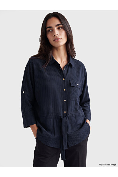 LC Waikiki Navy Blue Striped Modal Blend Women's Shirt