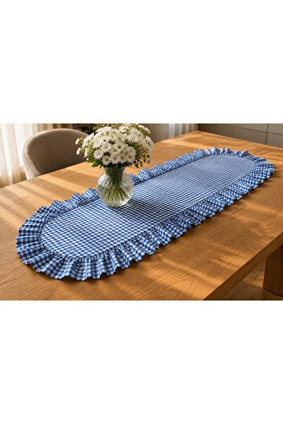 ŞAH TEXTILE DESIGN Gingham Ruffle Detail Oval Runner 40X110