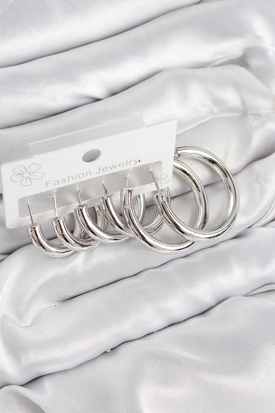 deluxe takı ve giyim Brass Ring Model Silver Color Women's Set Earrings