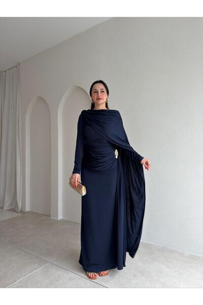 Mooi Butik Elvi̇s Maxi Dress 5447 - Navy Blue