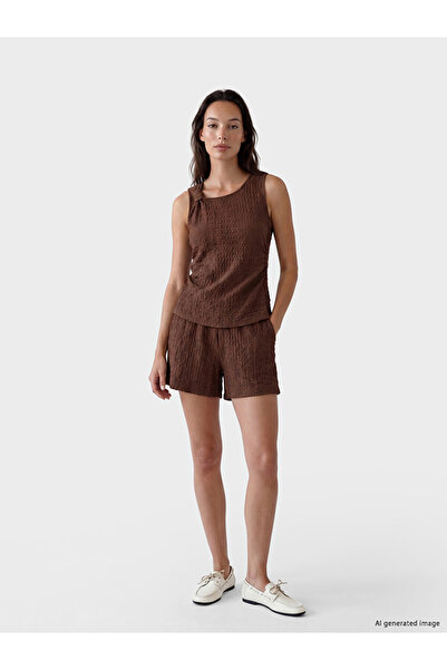 LC Waikiki Vizyon New Season Brown Textured Women's Shorts with Elastic Waist