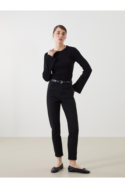 LC Waikiki Black Waist Belted Mom Fit Women's Jeans