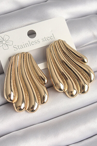 DMR Elegance Brass Gold Color Embroidered Oyster Model Women's Earrings
