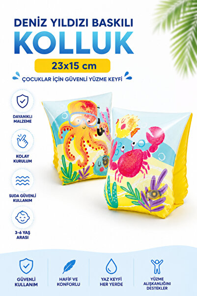 NeoThings Çocuk Şişme Kolluk 23x15 cm Deniz Yıldızı Desenli – Havuz Kolluğu –...