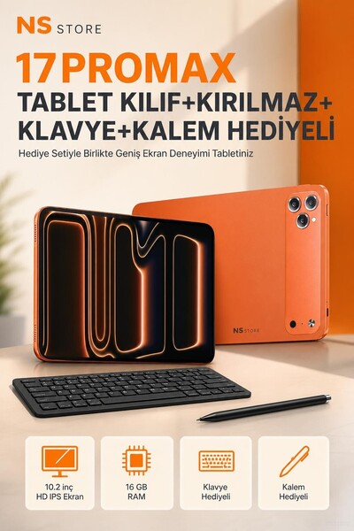NS Store Turuncu 10.2 inç Android Tablet, 16 GB Ram, 8 Çekirdek İşlemci, Klav...
