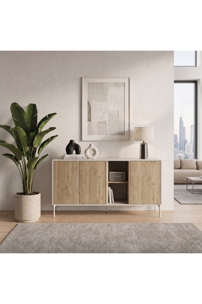 Mourah Home Ventro Modern Console - 150 x 44 x 80 CM- Natural Oak/ Beige - M....