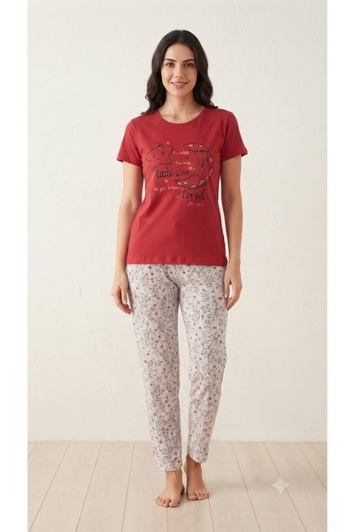 Generic Brand Twinkle Little Star Red Star and Moon Pattern Short Sleeve Paja...