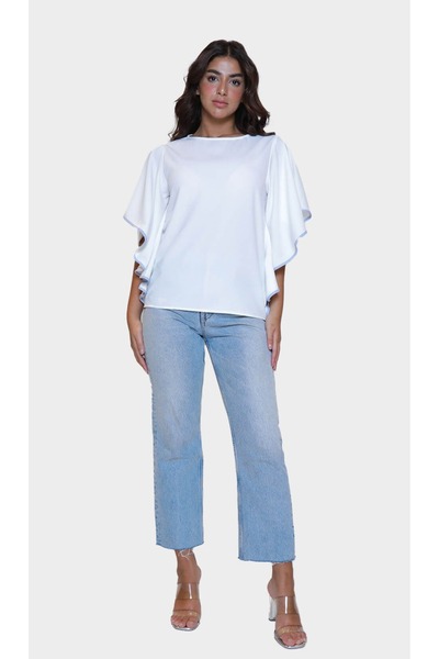 2TRENDY Women's Gradient Flared Sleeve Blouse White