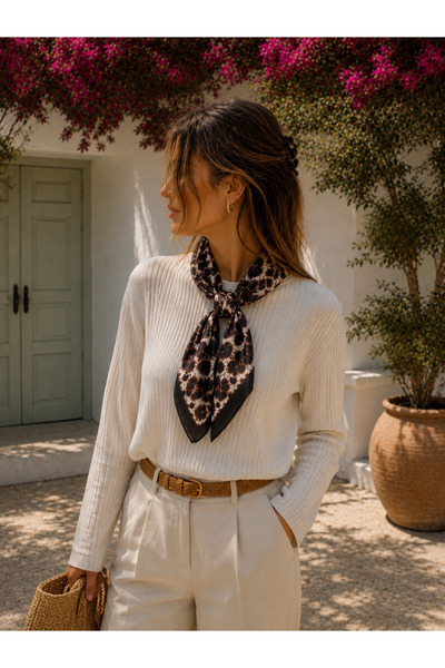 EveryScarf Leopar Desenli Kare Saten Fular 70x70 cm Dijital Baskılı