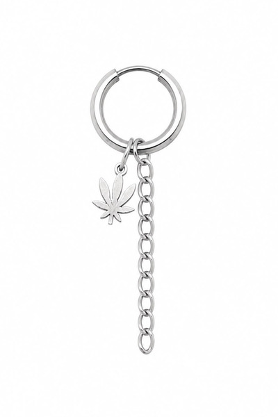 Blisse Piercing Unisex Silver Color Surgical Steel Dangle Leaf and Chain Figu...