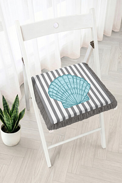 Realhomes Turquoise Seashell Figured Striped Fringed Zippered Chair Cushion -...