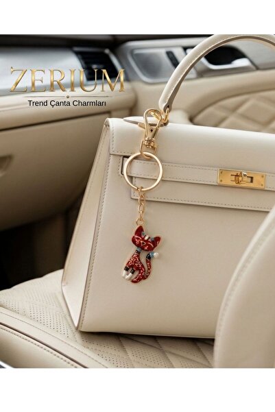 ZERİUM Trend Bag Charm and Ornament Keychain with Enamel Cat Figure Premium