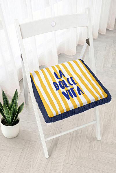 Realhomes La Dolce Vita Written Striped Fringed Zippered Chair Cushion - Tass...