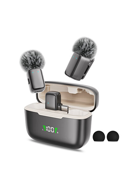 Choice1 Black-Beige Portable Mini Wireless Lapel Microphone with Charging Sto...