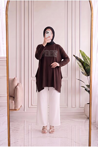 MİHRA STORE Lalefer Baget Stone Casual Viscose Tunic-Mf1916 Brown