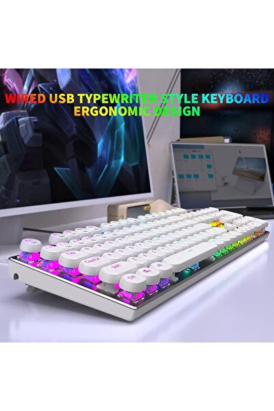 HUO JI لوحة مفاتيح ميكانيكية سلكية على طراز الآلة الكاتبة من E-Yooso Z-88، با...
