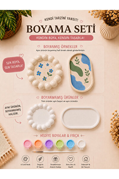 LORİCA 2’li Kendin Boya Dekoratif Tabak Seti | Bubble Tabak ve Oval Dekoratif...