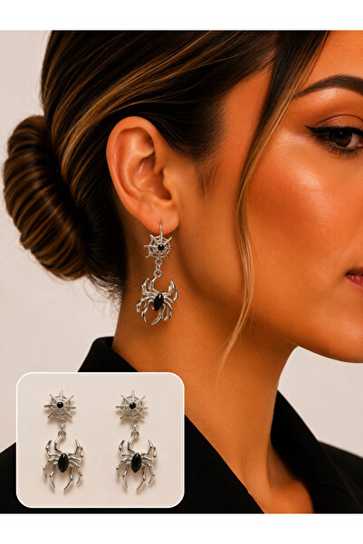 synshop Gothic Spider Figured Dangle Earrings Black Silver Color Y2K Punk Got...