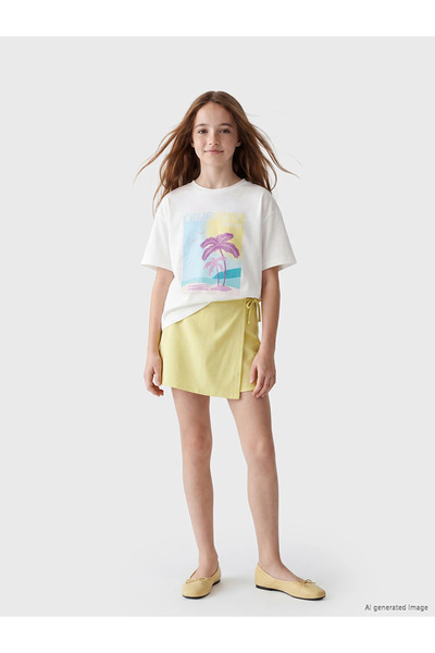 LC Waikiki طقم LCW Kids Ekru California المطبوع للفتيات