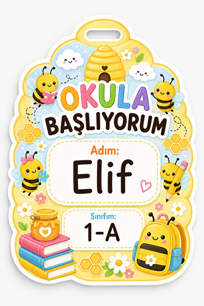 Papelia Arı Kovanı Temalı Kişiye Özel Okula Başlıyorum Öğrenci Yaka Kartı 10 ...