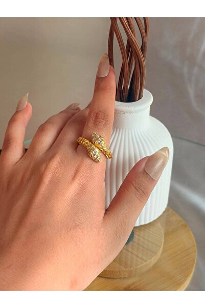 ANKA JEWELLRY خاتم نسائي قابل للتعديل بتصميم ثعبان متقاطع مرصع بحجر الزركون ا...